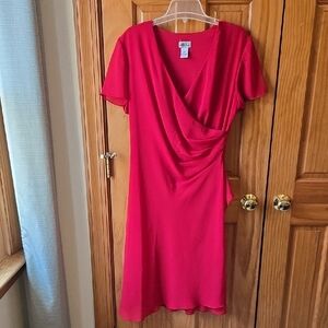 J.B.S. Red Draped V-Neck Midi Dress